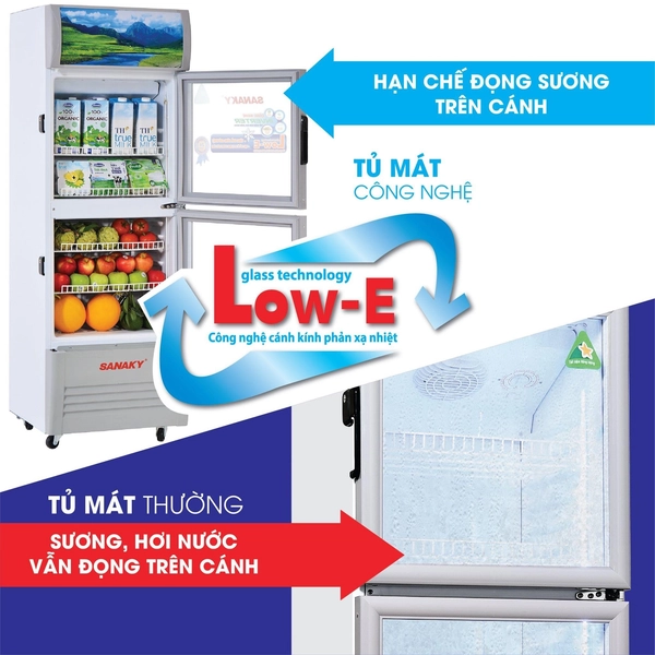 công nghệ lowe chống đọng sương trên tủ mát sanaky VH 258K3L
