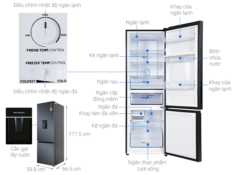 Tủ lạnh Aqua Inverter 324 lít AQR-B390MA(WSL) 2 Tủ lạnh Aqua Inverter 324 lít AQR-B390MA(WSL)