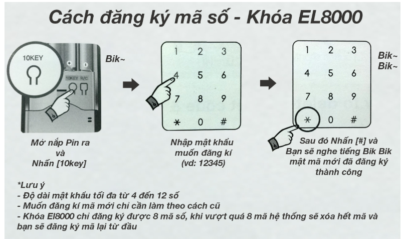  Cài đặt mã số cho khóa EL8000