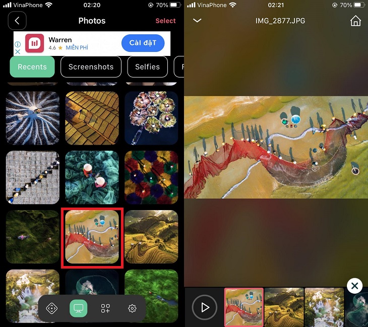 Chọn ảnh mà bạn muốn chiếu > Hoàn thành và chiếu ảnh từ điện thoại lên tivi.