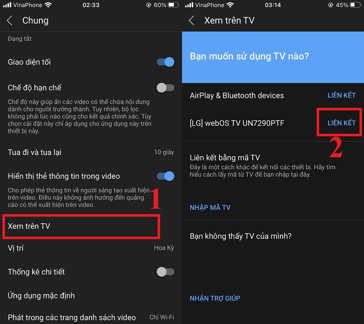 Chọn xem trên TV > Chọn Liên kết