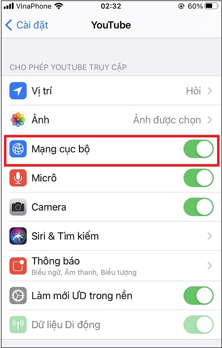 Bật nút xanh cho phép mạng cục bộ kết nối.