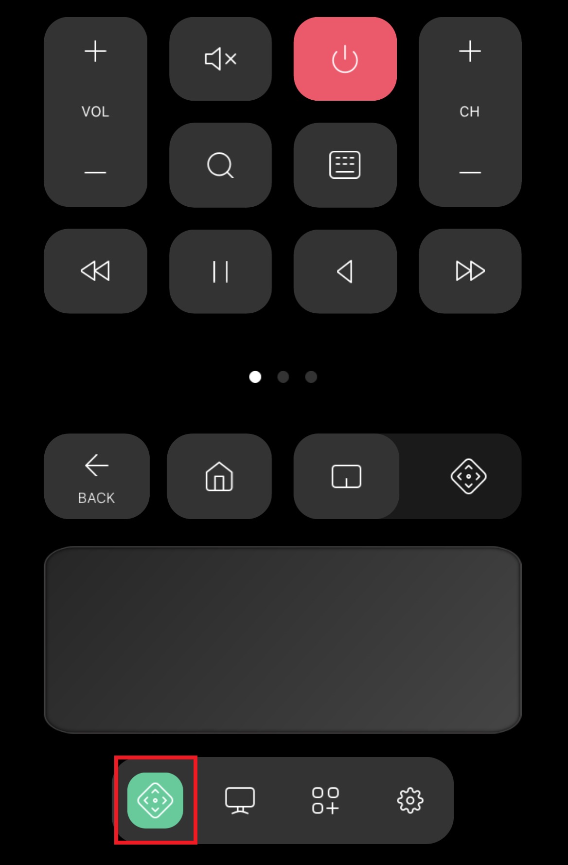 Nếu bạn muốn dùng điện thoại để điều khiển tivi thì hãy bấm vào biểu tượng hình thoi trên thanh tiện ích ở dưới