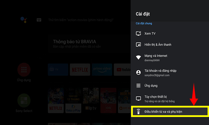 Nhấn chọn Điều khiển từ xa và phụ kiện