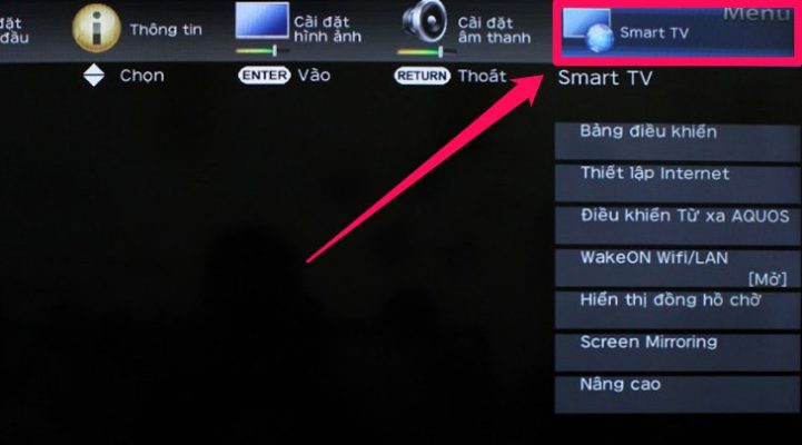 Chọn vào mục "Smart tivi"