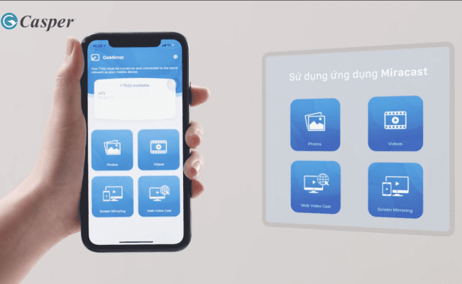 Phản chiếu màn hình iphone lên tivi Casper qua ứng dụng Miracast