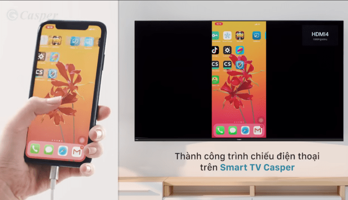 3.2. Phát màn hình từ Iphone lên Tivi Casper qua cổng AV hoặc VGA