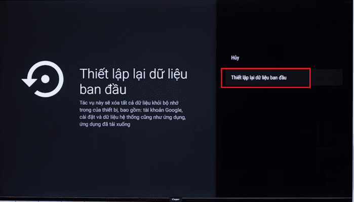 Chọn Thiết lập lại dữ liệu ban đầu