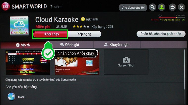 Hướng dẫn 2 cách hát Karaoke trên tivi LG không mất tiền 4 Nhấn chọn cài đặt để bắt đầu tải ứng dụng