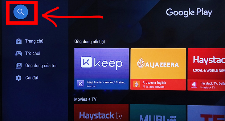  Chọn dấu kính lúp để tìm kiếm ứng dụng.