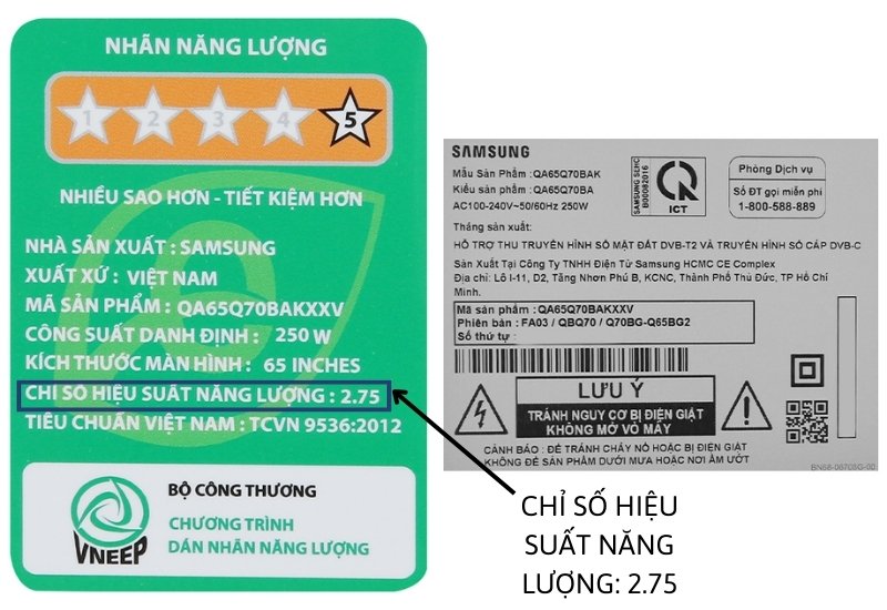 Chỉ số hiệu suất năng lượng của QA65Q70B