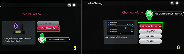 tivi lg không kết nối được wifi - chọn kết nối