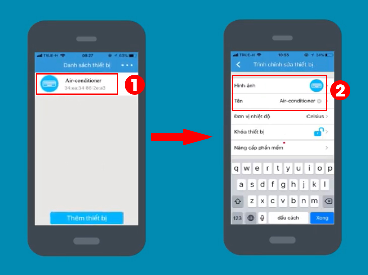 đặt lại tên thiết bị điều hòa Casper trên app