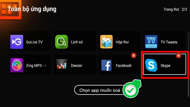 Chọn ứng dụng muốn xóa