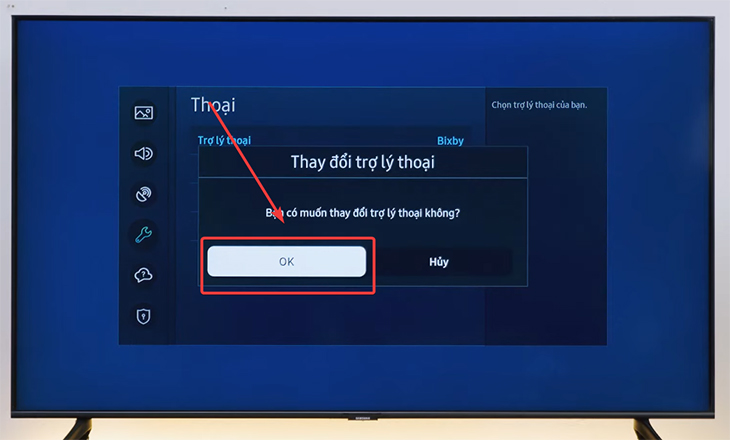 Tại cửa sổ Thiết lập trợ lý thoại, bạn hãy nhấn vào mục OK để xác lập trợ lý thoại. 3. Hướng dẫn cách cài đặt Google Assistant trên tivi Samsung