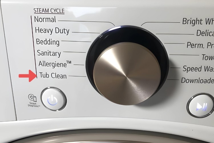 Nút vệ sinh máy giặt LG cửa trước 9kg và cách sử dụng 1 Nút vệ sinh máy giặt LG cửa trước 9kg - nút Tub Clean