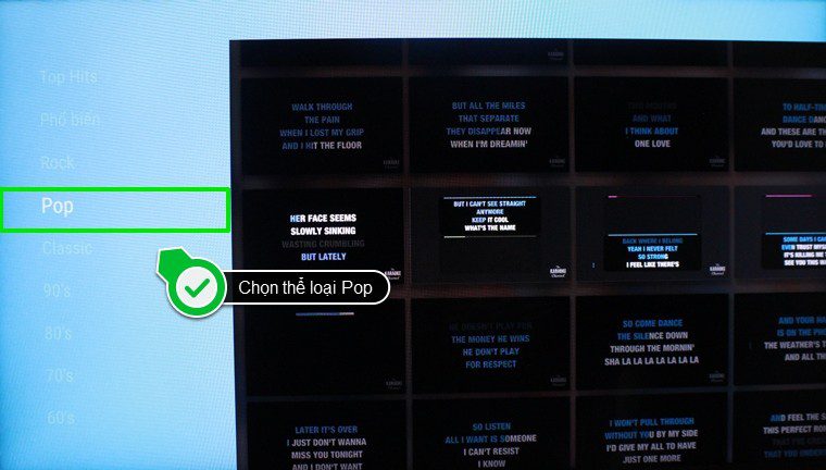 Hướng dẫn 2 cách hát Karaoke trên tivi LG không mất tiền 5 Bước 2: Dùng remote để di chuyển lên xuống và chọn thể loại, bài hát mình thích.