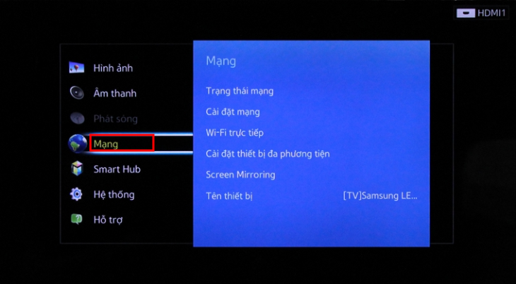 Tiếp tục bấm vào Menu và chọn mục Mạng