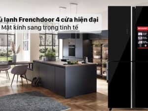Thiết kế mặt kính sang trọng, đẳng cấp trên tủ lạnh Sharp SJ FXP600VG-BK