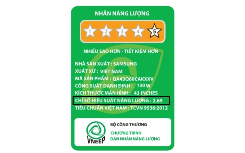 Công suất Tivi là bao nhiêu? Sử dụng tivi có tốn điện không? 2 Hiệu suất năng lượng trên tivi Samsung QA43Q60C