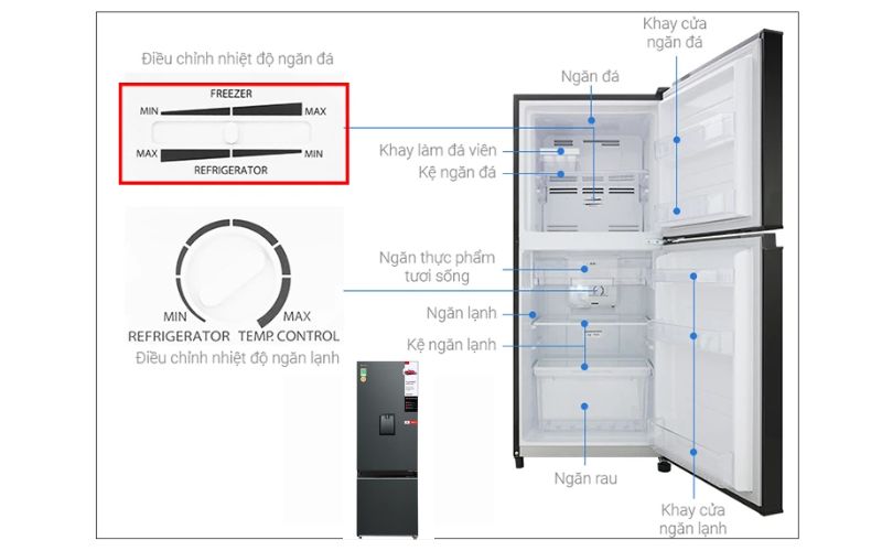 chinh nhiet do tu lanh toshiba